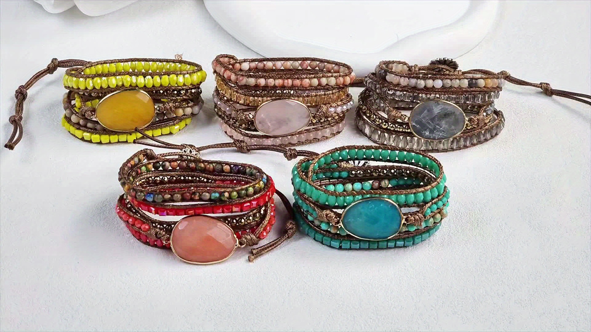 Colorful Stone Wrap Bracelet Hand Rope Jewelry Accessory